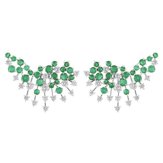 18K White Gold Diamond And Emerald Earrings