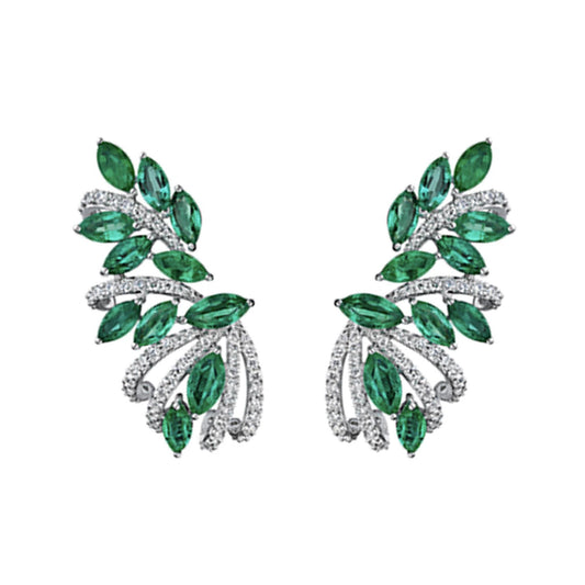 18K White Gold Emerald And Diamond Earrings