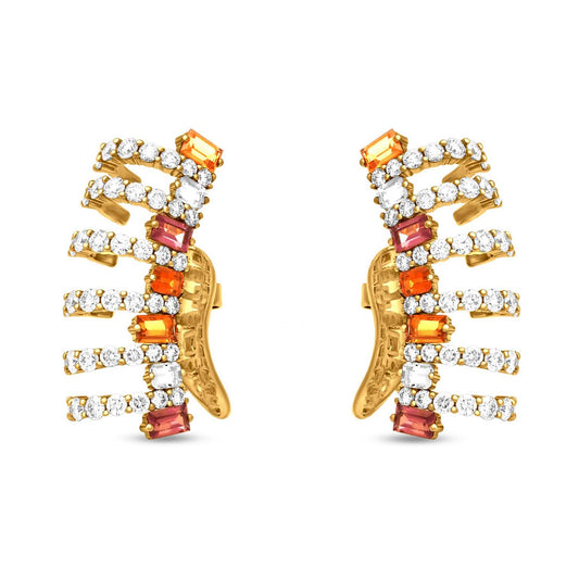 18K Yellow Gold Multicolor Sapphire And Diamond Earrings