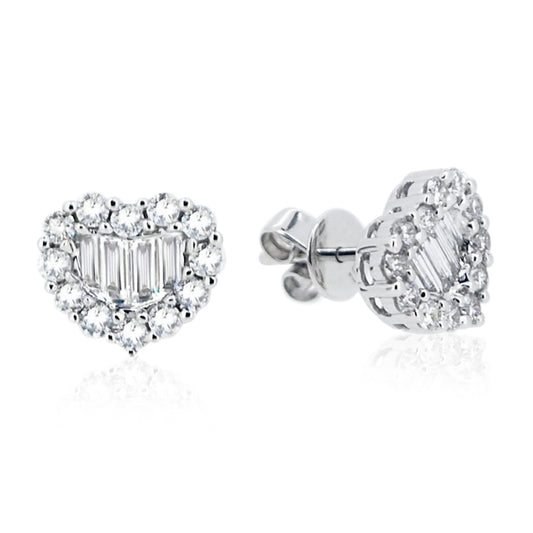 18K White Gold Heart Shaped Diamond Earrings