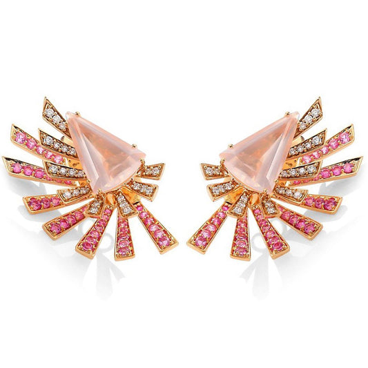 18K Rose Gold Diamond Rose Quartz And Pink Quartz Earrings