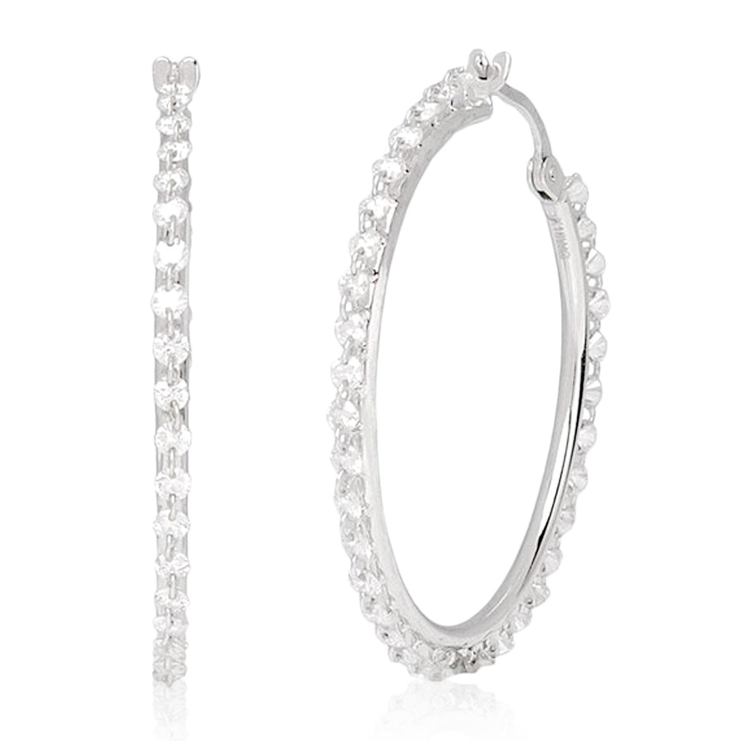 18k White Gold Diamond Hoops