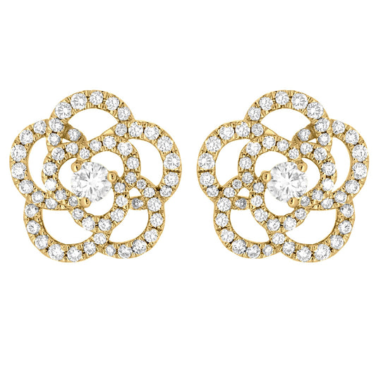 18k yellow gold large diamond flower shaped diamond earrings